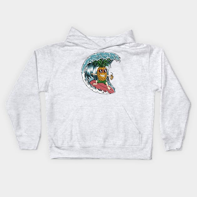Pineapple Surfer Kids Hoodie by quilimo